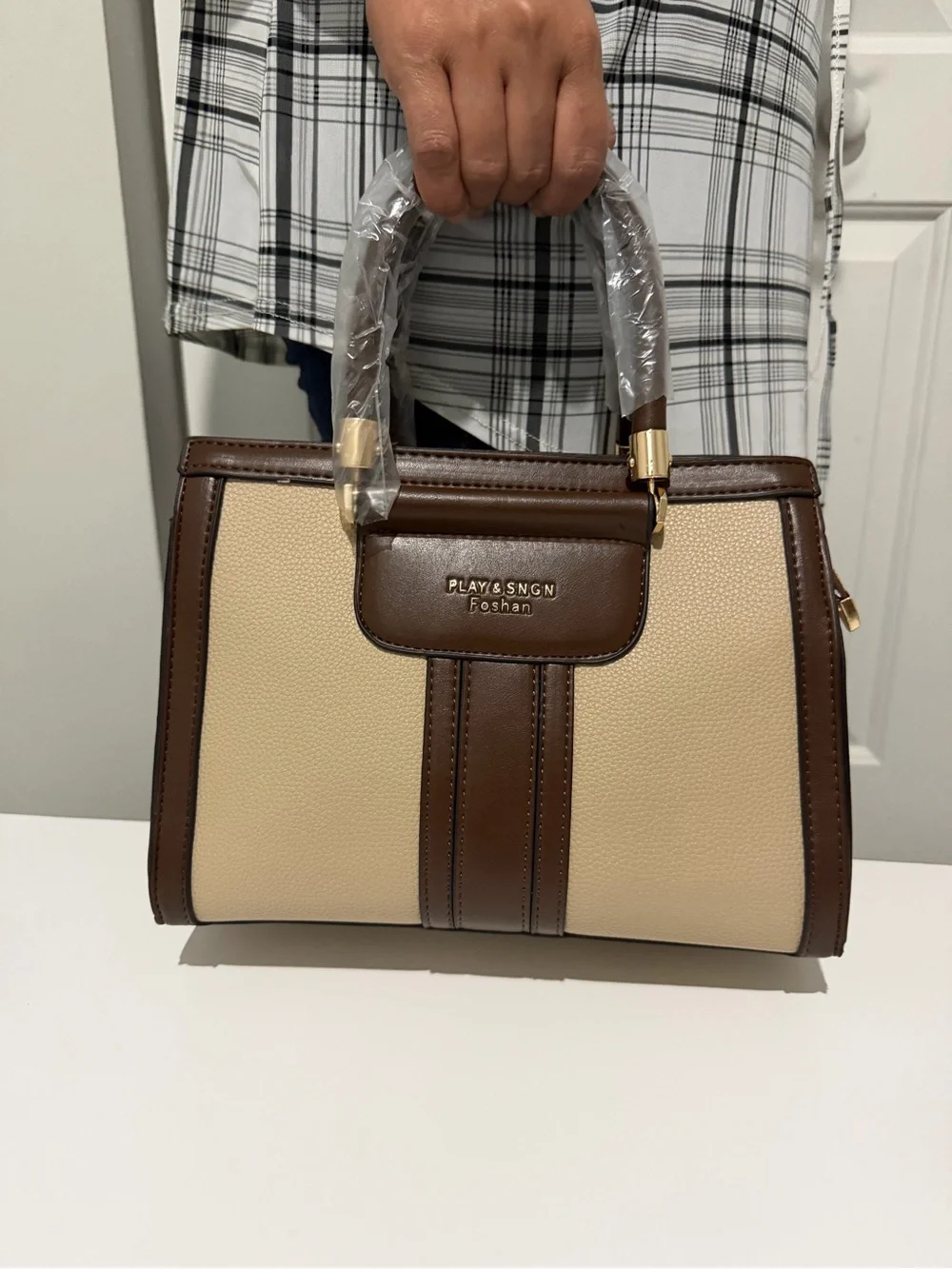 PLAY & SINGN Beige and Brown Structured Satchel Bag Set